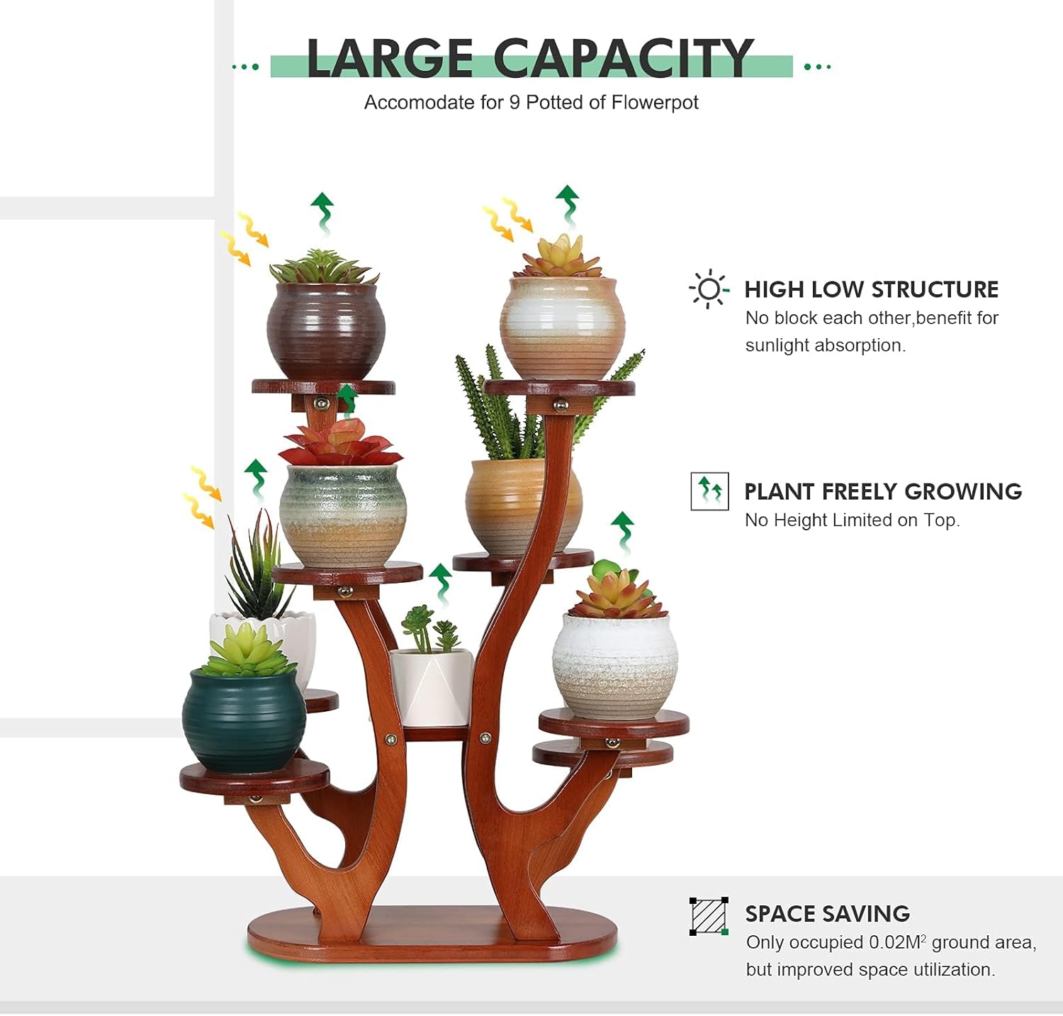 9 Tiers Small Windowsill Plant Shelf Indoor,Bamboo Succulent Plant Stand for Desk,Multi-Layered Tabletop Plant Holder Mini Flower Pot Stand Display for Home Office Decor