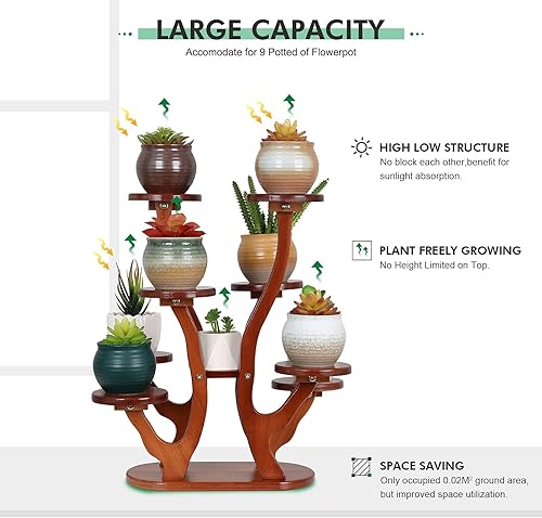 Miniatura 10 de Jotboom Soporte de bambú escalonado para plantas de 4 niveles, estante para umbral de ventana para plantas de interior, pequeño soporte para macetas
