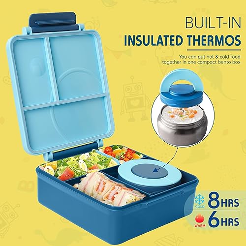 Miniatura 3 de Caja Bento para niños  Lonchera aislada con termo de 8 onzas, recipientes de almuerzo a prueba de fugas para exteriores y campamentos