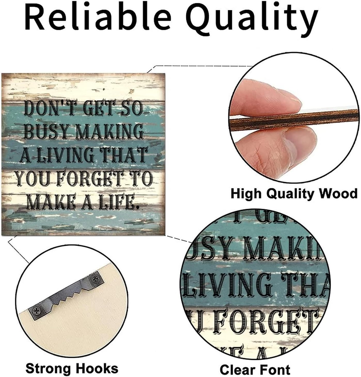 Vintage Style 12x12in Wood Pallet Motto Don't Get So Busy Making a Living That You Forget to Make a Life Wall Hanging Art Wooden Plaque for Porch Living Room Farmhouse Kitchen Laundry Room Decor