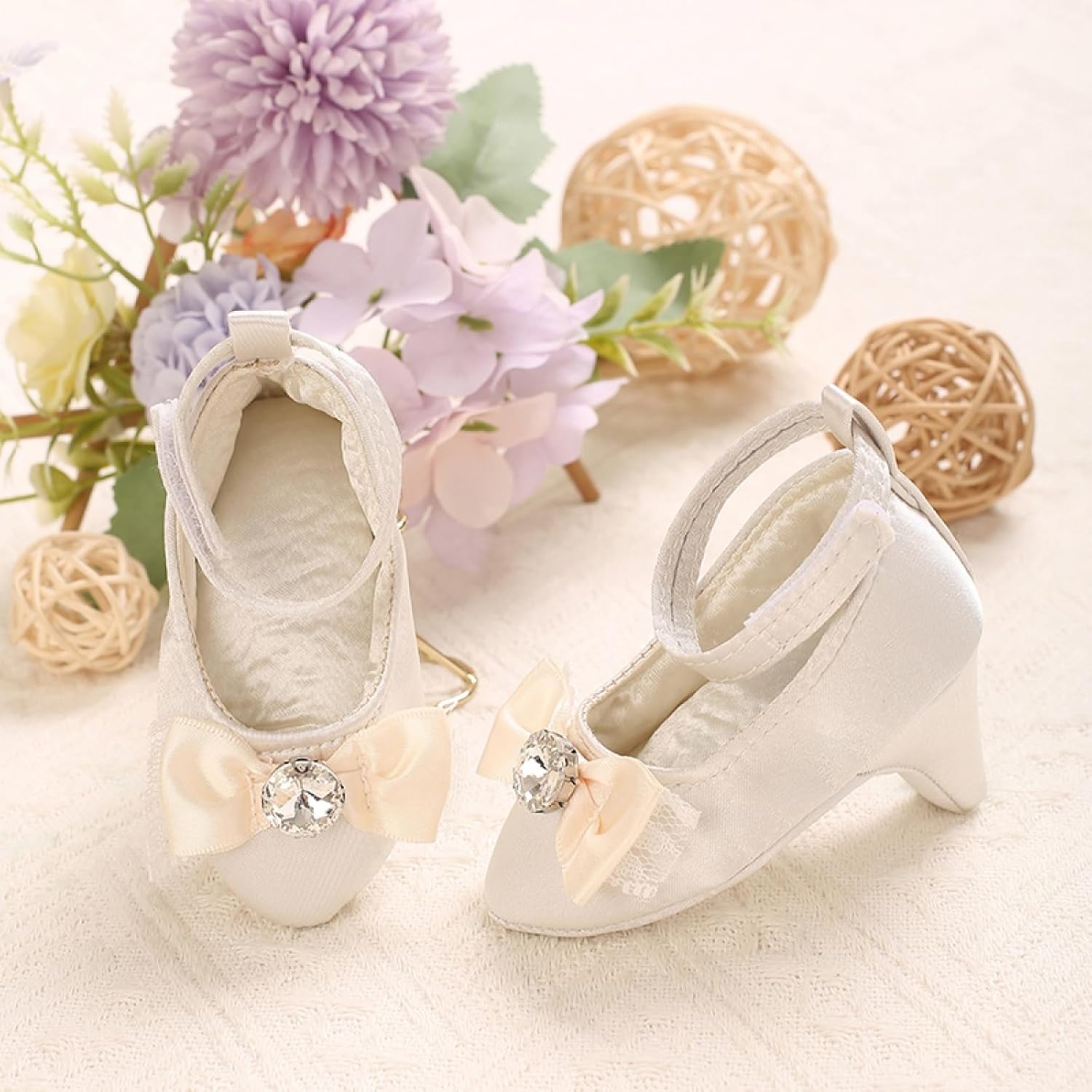 Baby Girl Princess Shoes with High Heels Infant Bowknot Soft Sole Crib Shoes Newborn Cute First Walking Shoe