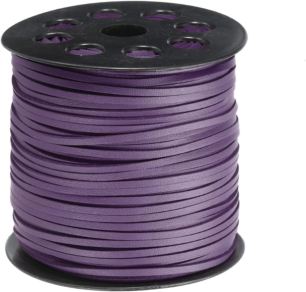 uxcell Leather Cord, 98.42 Yards 2.6mm Flat Suede String Strip for Purse Handbag Shoelace DIY Crafts Bracelet Making, Purple 1 Roll