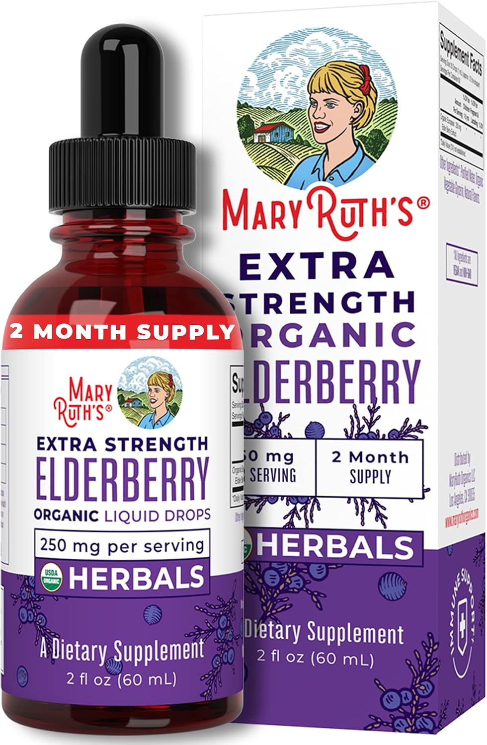 Elderberry Syrup Extra Strength by MaryRuth's | USDA Organic | Black Elderberry Liquid Drops for Immune Support | Sambucus Elderberry for Overall Health | Vegan | Non-GMO | Gluten Free | 60 Servings