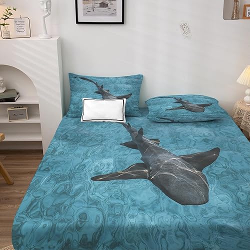 Miniatura 9 de Sharks Sheets K2-&-308 - Juego de sábanas y fundas de almohada estampadas, tamaño King, sábanas y fundas de almohada estampadas de microfibra suave