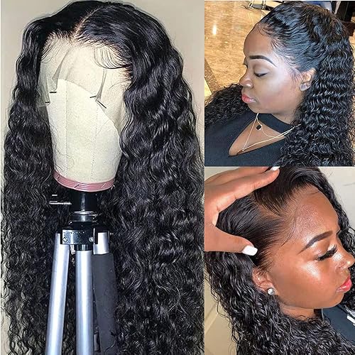 Miniatura 1 de Pelucas de cabello humano con encaje frontal de onda profunda prearrancada con cabello de bebé, pelucas brasileñas mojadas y onduladas, densidad del