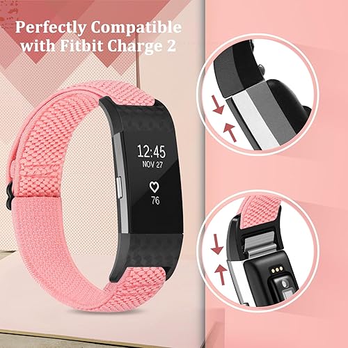 Miniatura 2 de Bandas elásticas compatibles con Fitbit Charge 2, correa de repuesto ajustable elástica de nailon suave Solo Loop para Fitbit Charge 2, mujeres y