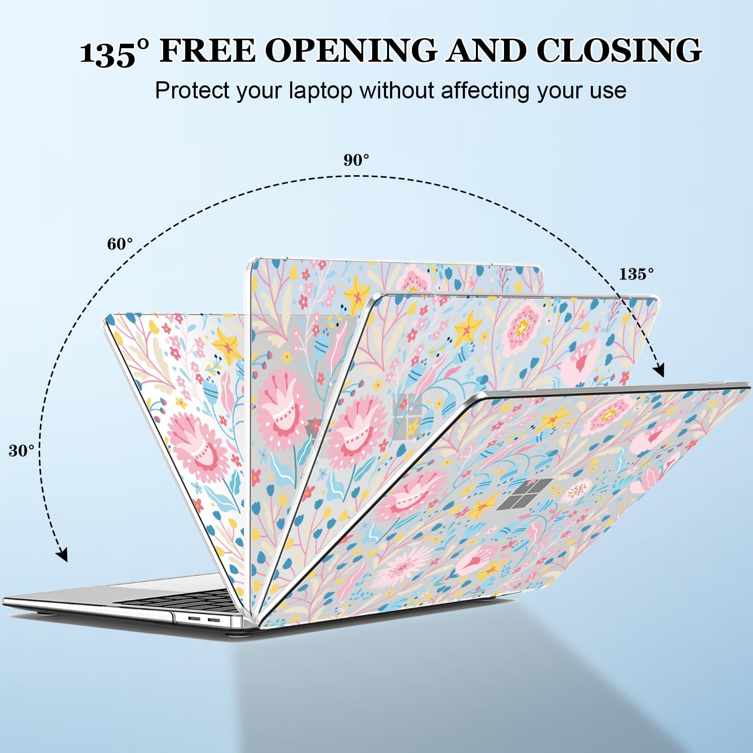 Compatible with Microsoft Surface Laptop 13 inch Case Windows 11 Touchscreen Copilot + PC 2025 Model 2095,Plastic Hard Shell Case, Keyboard Cover, Screen Protector, Webcam Cover, Pink Floral