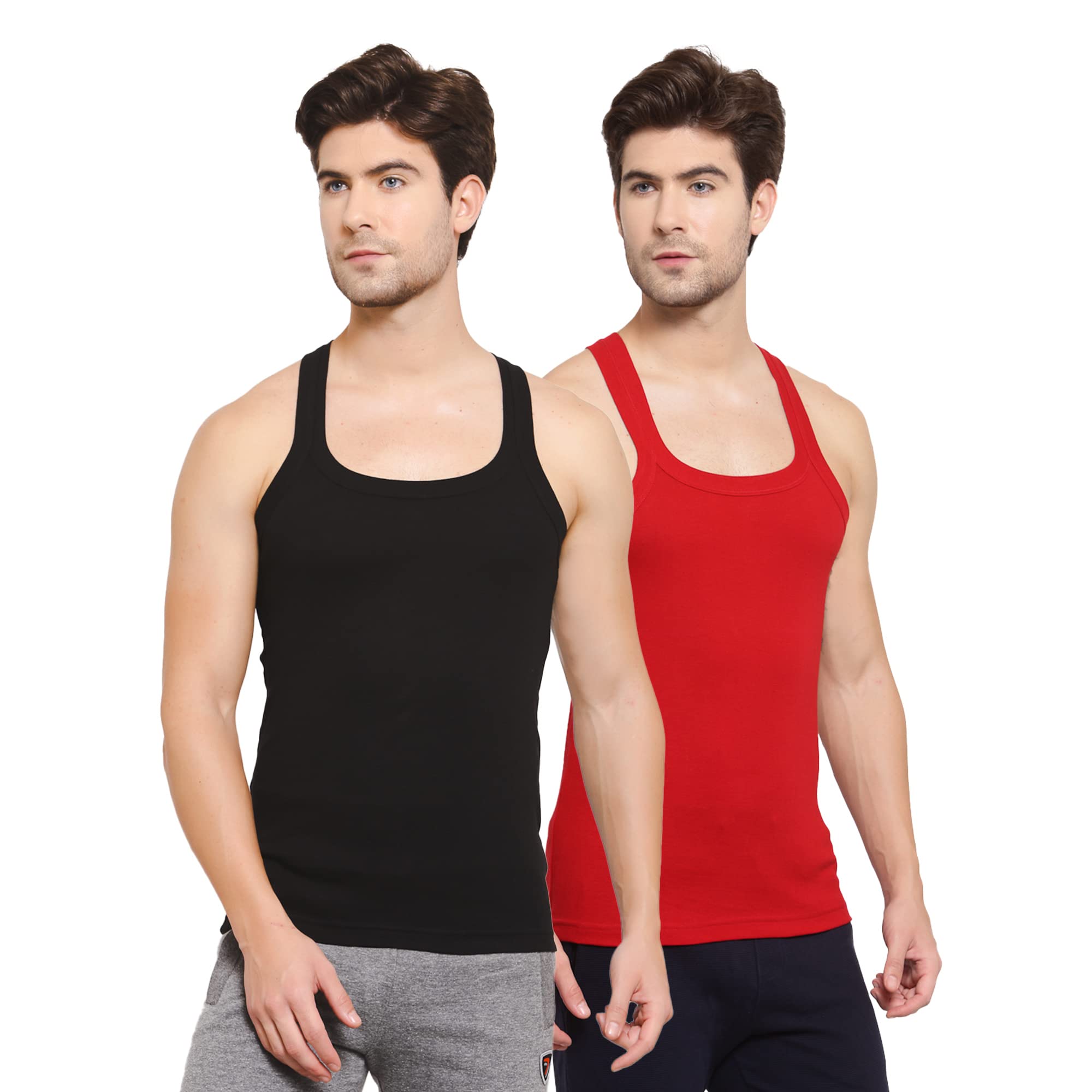 sporto Men's Round Neck Solid Vest, Premium Super Soft Cotton, Ultra Light (Combo Pack)