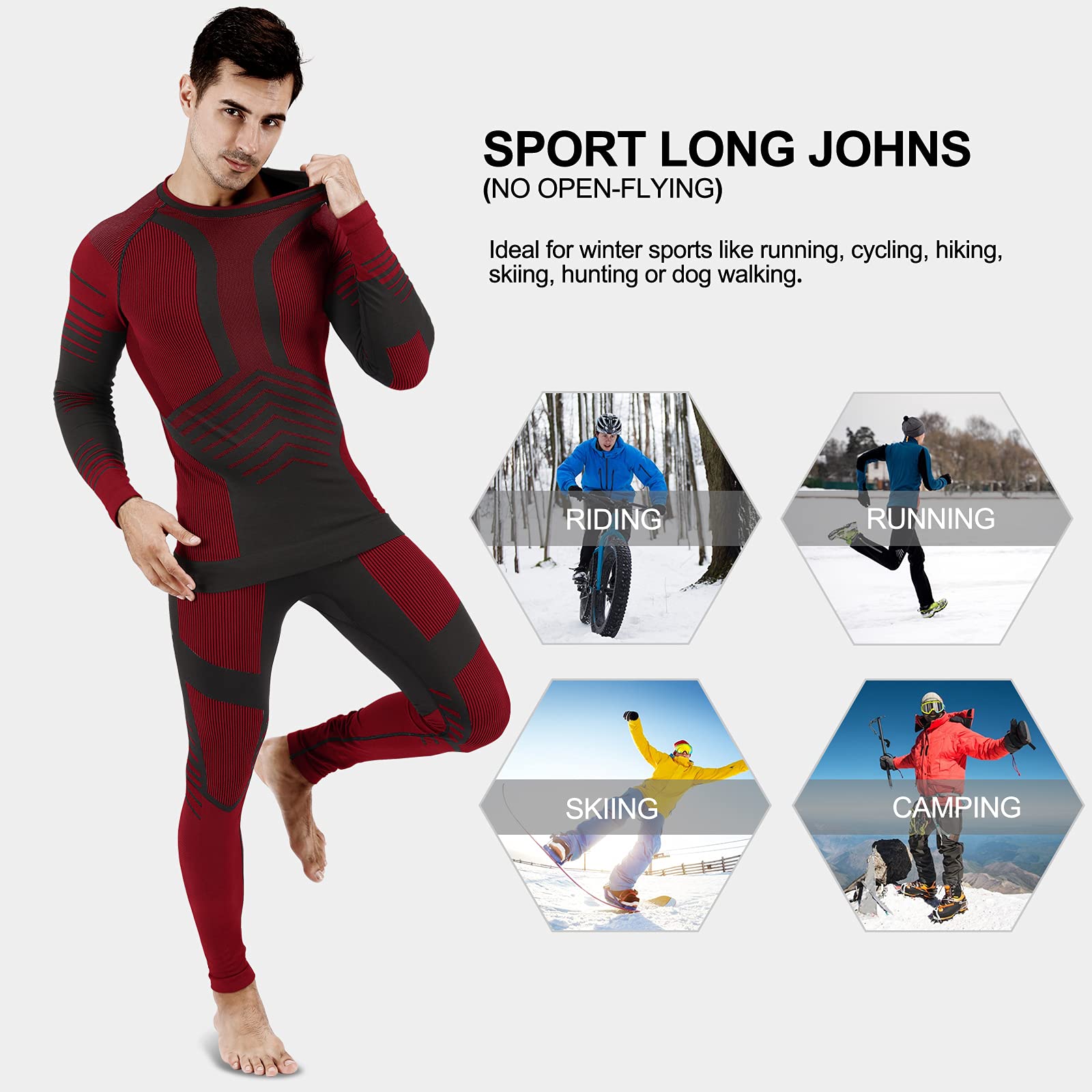 MEETYOO Biancheria Intima Termica Uomo, Intimo Termico Invernale Maglia Termici Pantaloni Base Layer per Sci Corsa Ciclismo