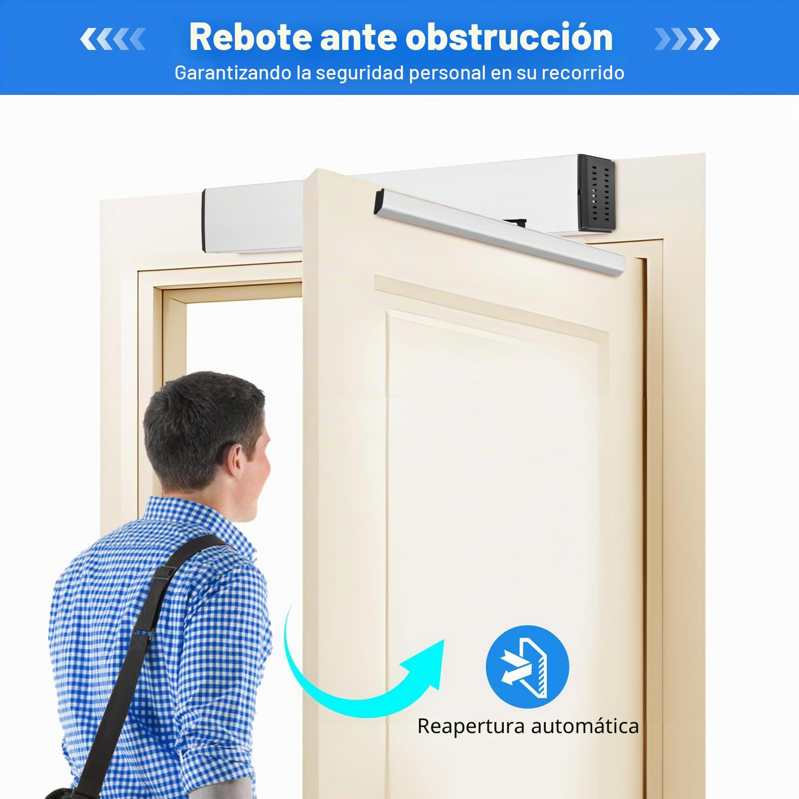 Motor Automático De Puerta Oscilante Con Mando A Distancia, Accionamiento Eléctrico Para Puertas De Madera Y Aluminio, Modo Manual/Automático, Color Plateado Y Negro