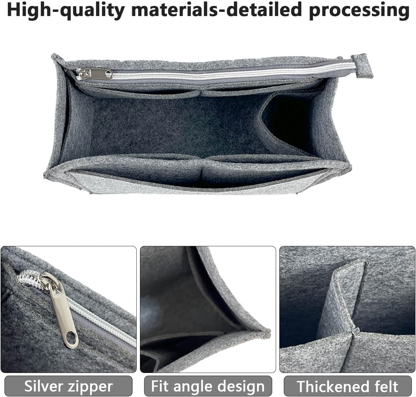 Purse Organizer Compatible with Telfar Bag Medium, Tote Bags Organizer Insert with Silver Zipper Pouch, 3MM Premium Felt Insert for Handbag, Sturdy and Durable (For Telfar Medium Shopping Bag, Beige) - Image 8