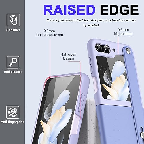 Miniatura 5 de Miimall Funda compatible con Samsung Galaxy Z Flip 5 5G con soporte, policarbonato duro + patrón de piel sintética, soporte a prueba de golpes con