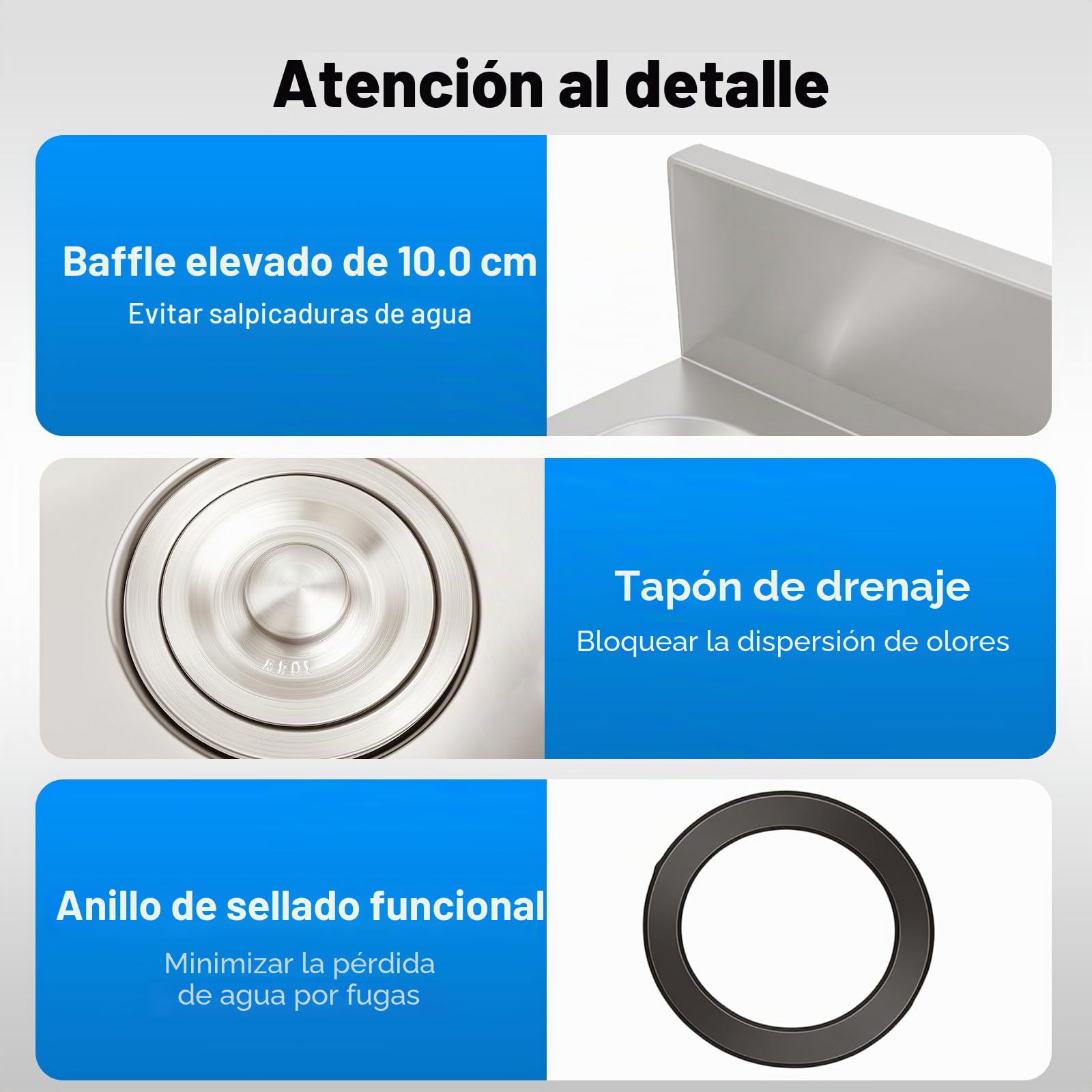 Fregadero Comercial de Acero Inoxidable, 100x50x80cm, Exterior Jardin y Cocina, con Filtro de Tubo de Desagüe