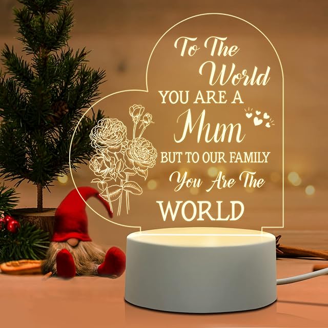 Christmas Gifts for Mum from Daughter Son - Mum Birthday Gifts Night Light, Mum Gifts for Christmas, Mother's Day, Birthday, Thanksgiving, Acrylic Night Lamp Gifts for Mum, Stepmom