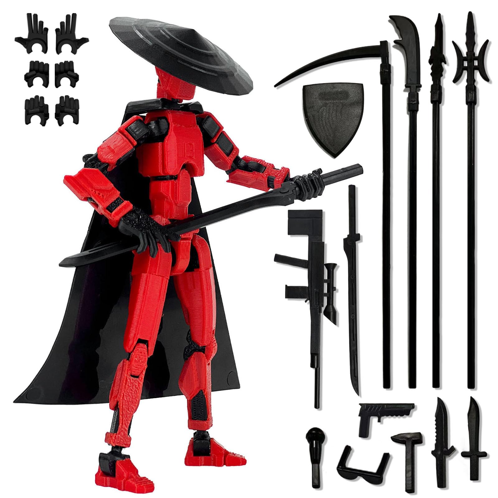 PkghoKids T13 Already Assembled Action Figure Accessories,T13 Multi-Jointed Movable 3D Printed Toys (Red)