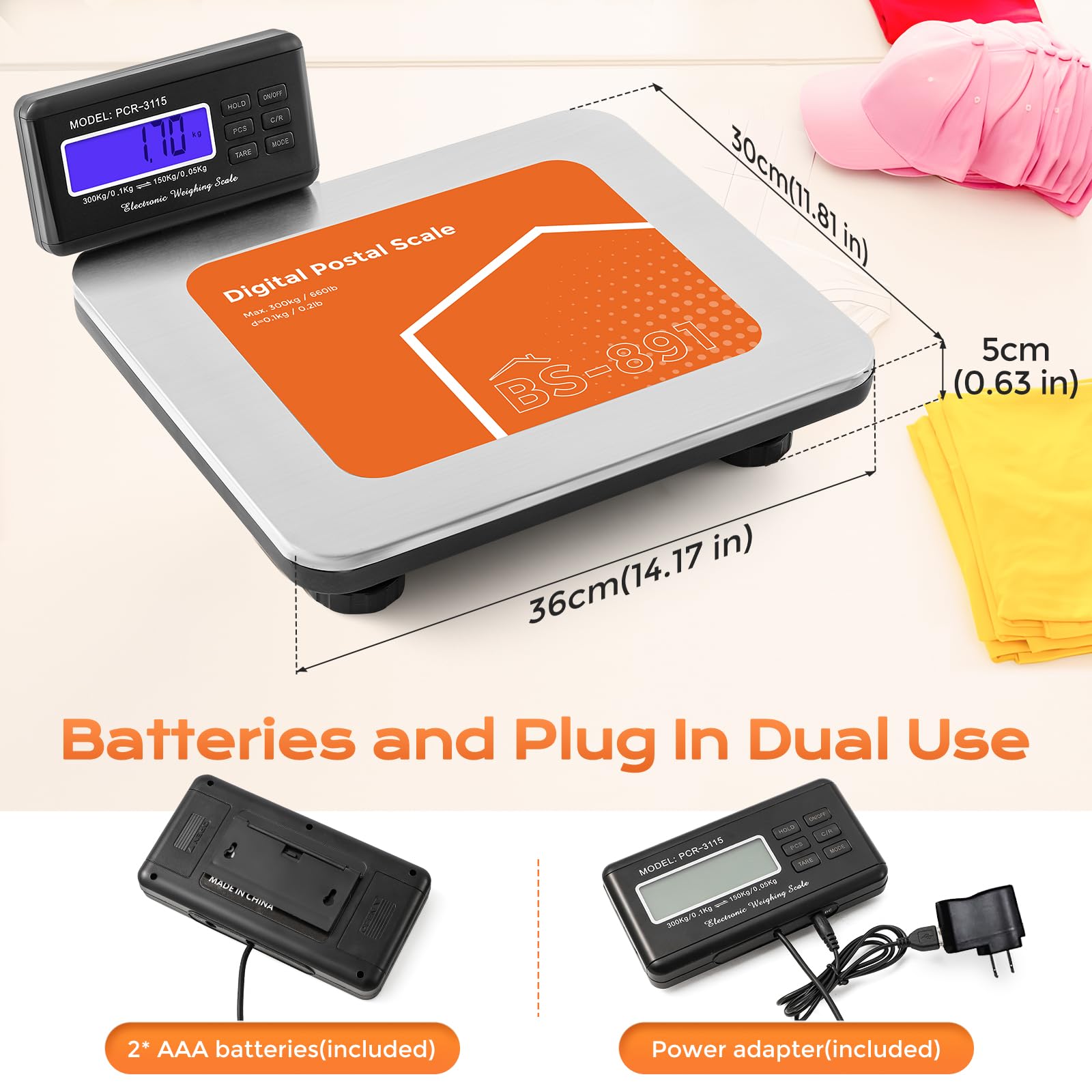 Bonvoisin Postal Scale Digital 300kg/ 660lb Parcel Shipping Scale kg/oz/lb Switchable, Heavy ...