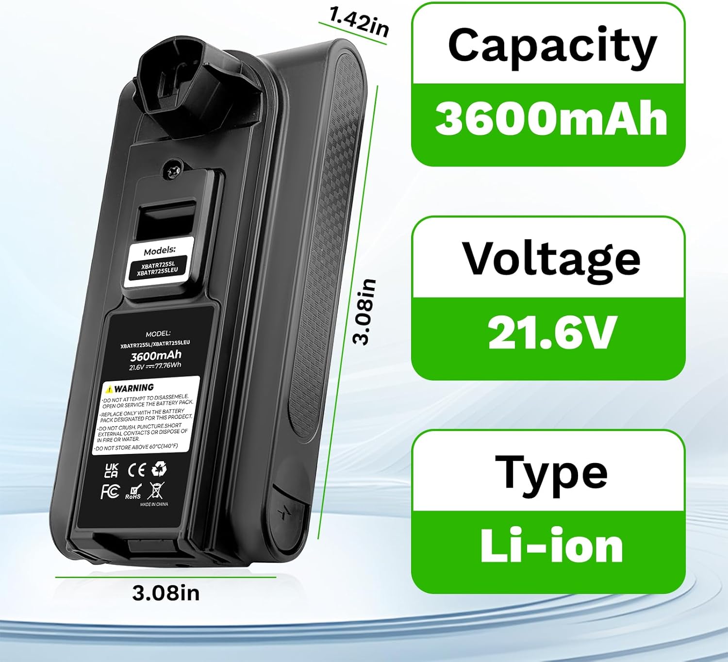 Replacement Battery for Shark XBATR725SL IZ840H,IZ862H,UZ865H, IZ862HC, UZ865HCCO Cordless Vacuum Cleaners(NOT Fits for Shark IZ540H, IZ562H, UZ565H,LZ500 Series Models)