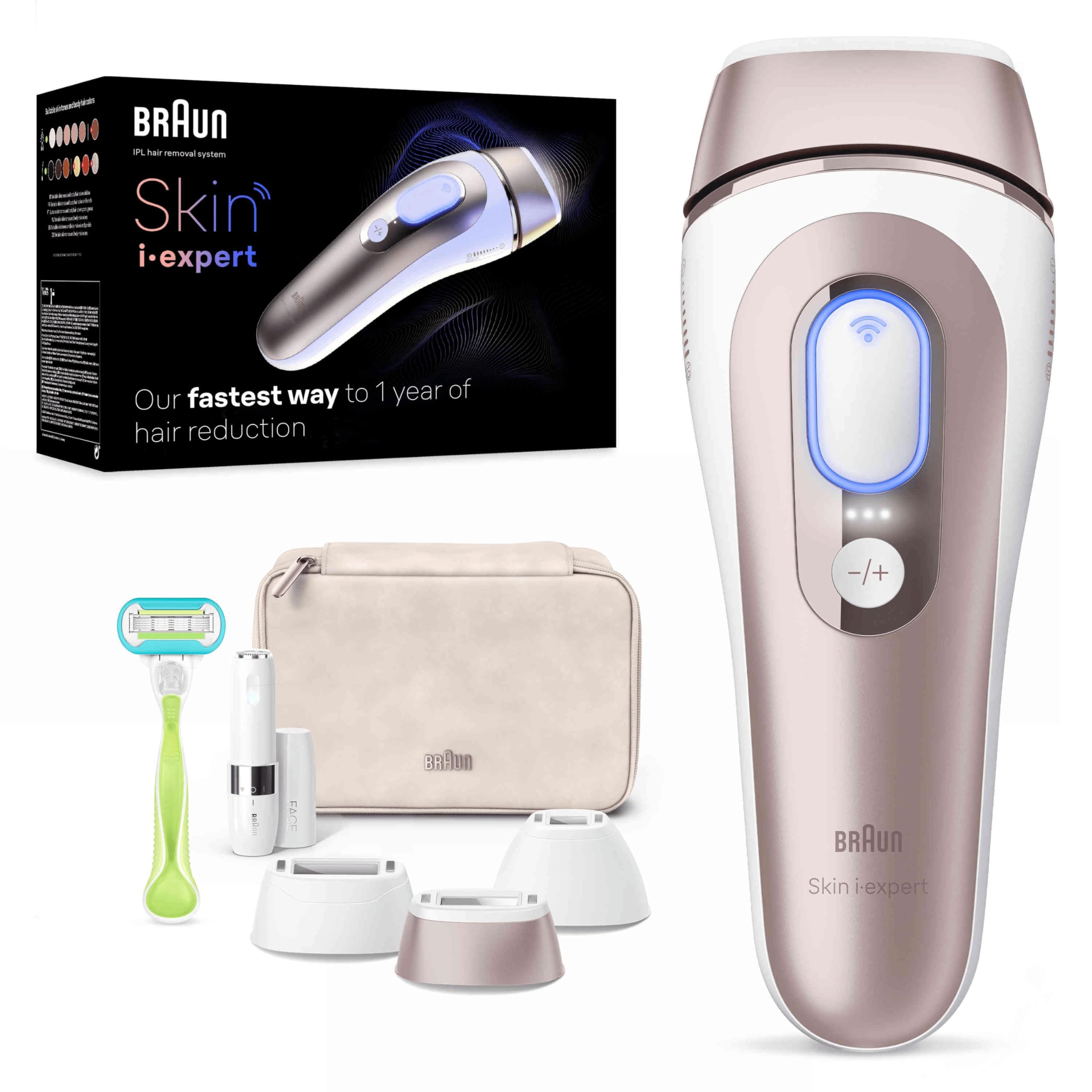 Braun Luz Pulsada Skin i·expert Smart IPL, Eliminación Del Vello En Casa, App Gratuita, Funda, Maquinilla Venus, 3 Cabezales, PL7249