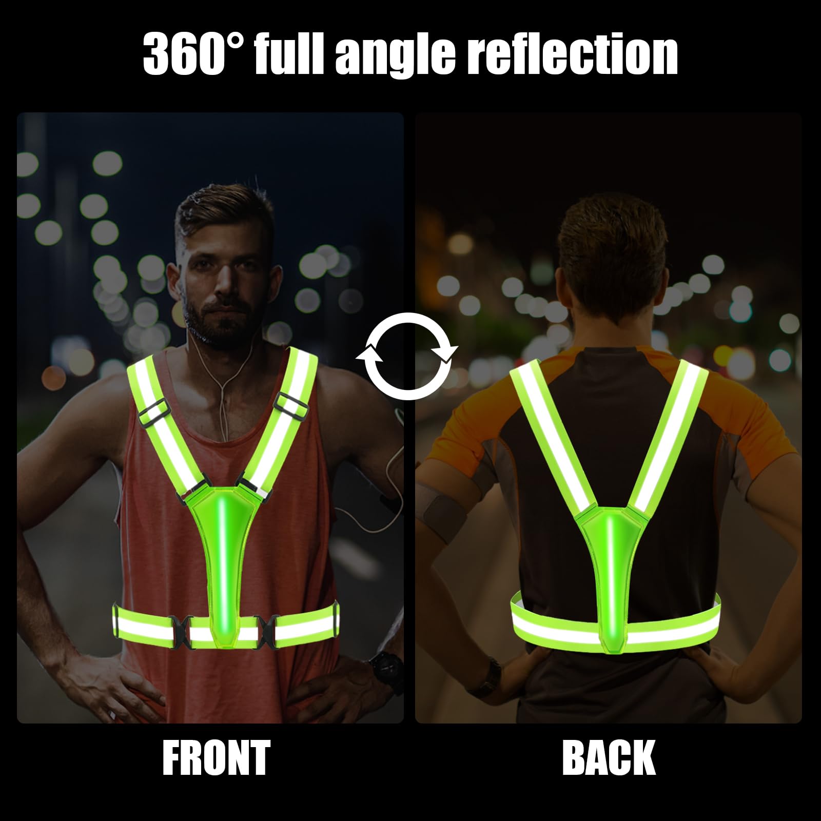 Gilet Réfléchissant LED Rechargeable USB - 3 Modes Lumineux - Pour Running, Vélo, Sécurité Nocturne