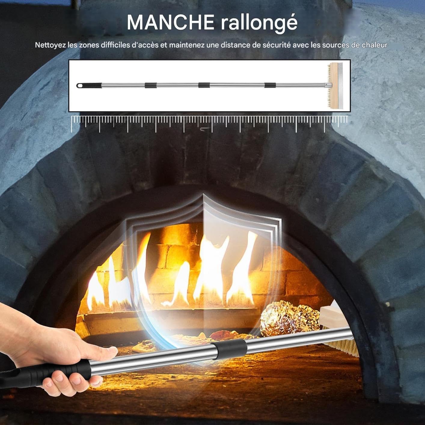Cepillo Limpiador De Horno Herramienta de Limpieza Barbacoa Parrilla | Cepillo de Limpieza para Piedra de Pizza 149 cm Accesorio de Cocina Barbacoa, Exteriores, Hogar,
