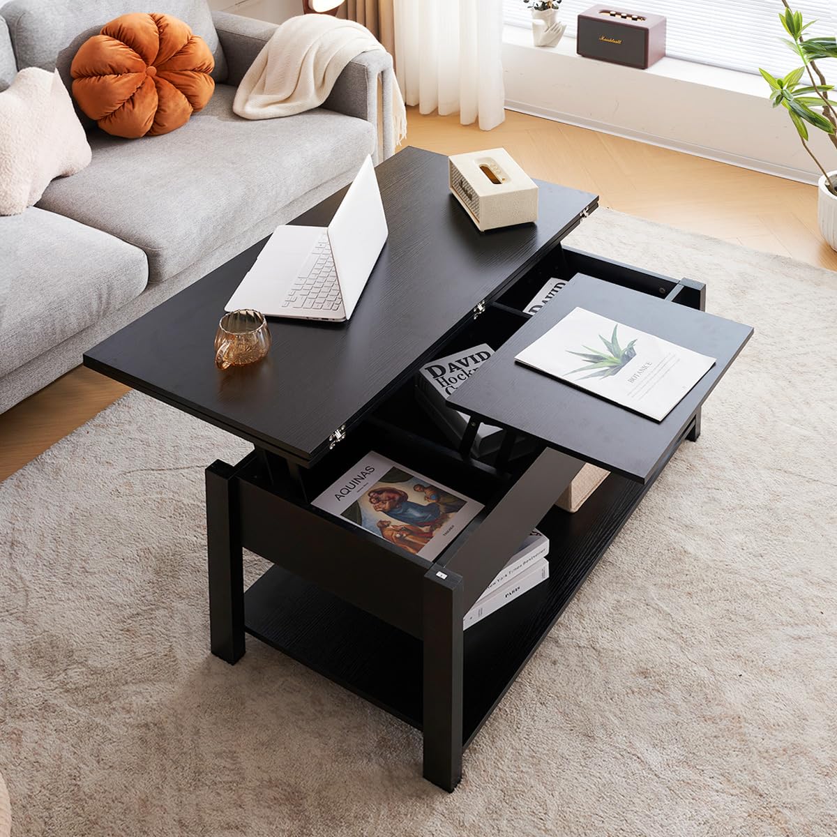 【美品】 ローテーブル 折り畳み式天板 収納付き ブラック 昇降式 幅100 黒 Amazon.co.jp: Kennkari 昇降式テーブル 収納付き 昇降式 折りたたみ