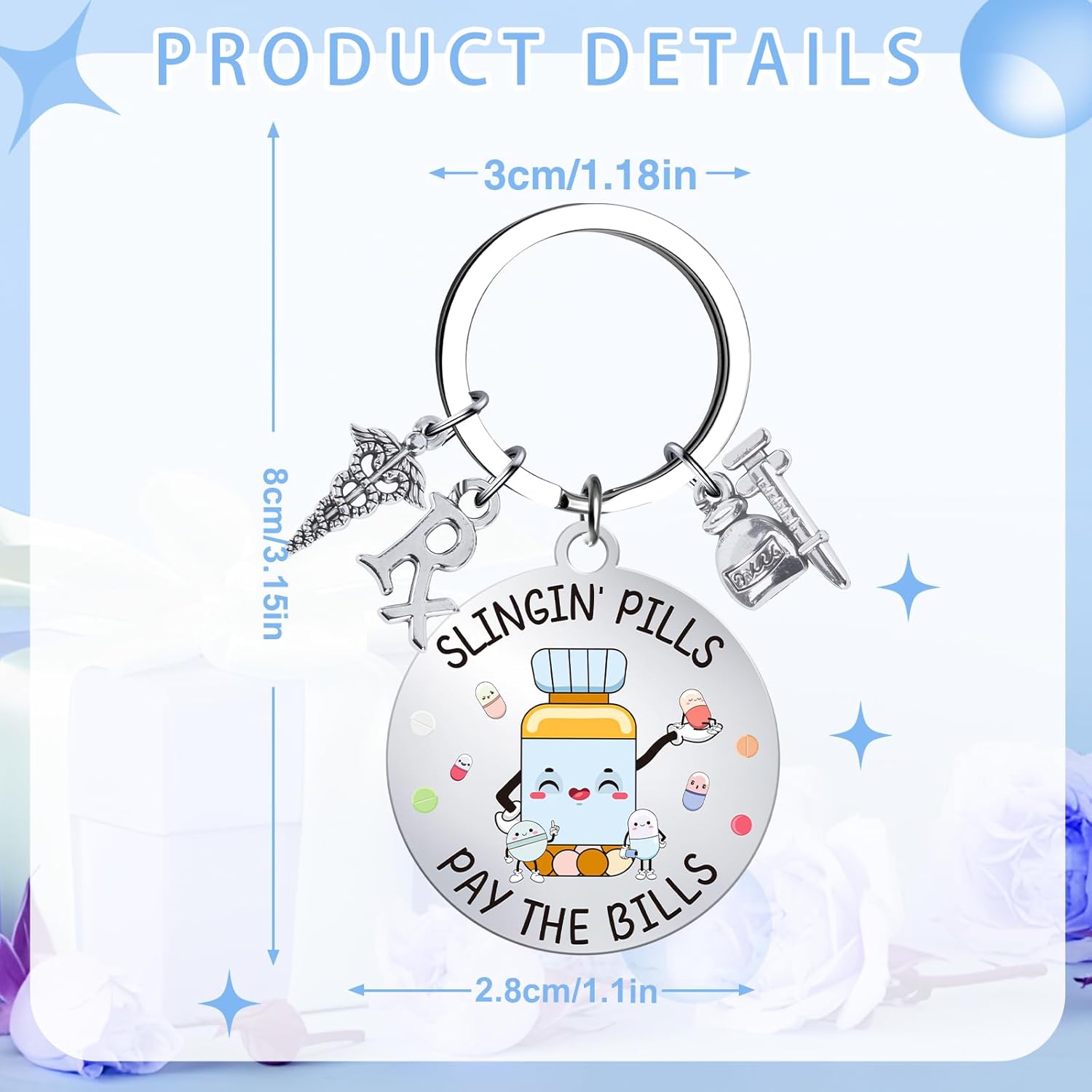 Pharmacist Gifts Keychain for Women Men Pharmacy Technician Accessories Gifts, Funny Pill Pharmacist Appreciation Keychain for Nurses Doctor, Medical Work Birthday Graduation Retirement - Image 2