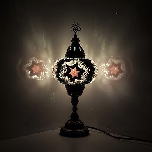 Miniatura 17 de Mosland - Lámpara turca para el hogar, 10 variantes, lámpara turca marroquí con base de bronce, lámpara de noche Tiffany hecha a mano, lámpara