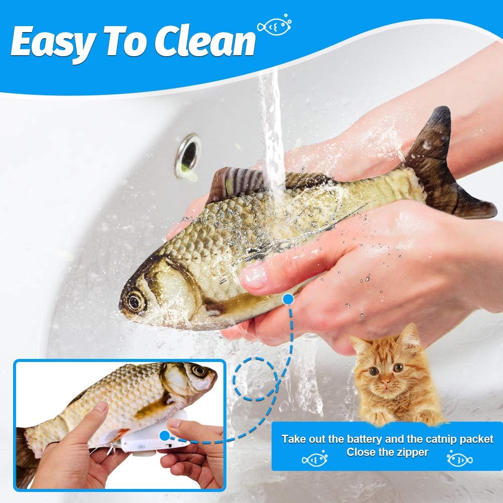 Floppy Fish Cat Toy, Realistic Flopping Fish Cat Toy, Interactive Cat Toys for Indoor Cats, Kitten Toys, Catnip Toy, Cat Chew Toy, Automatic Cat Kicker Toy for Kitty Exercise (Yellow Grass Carp)