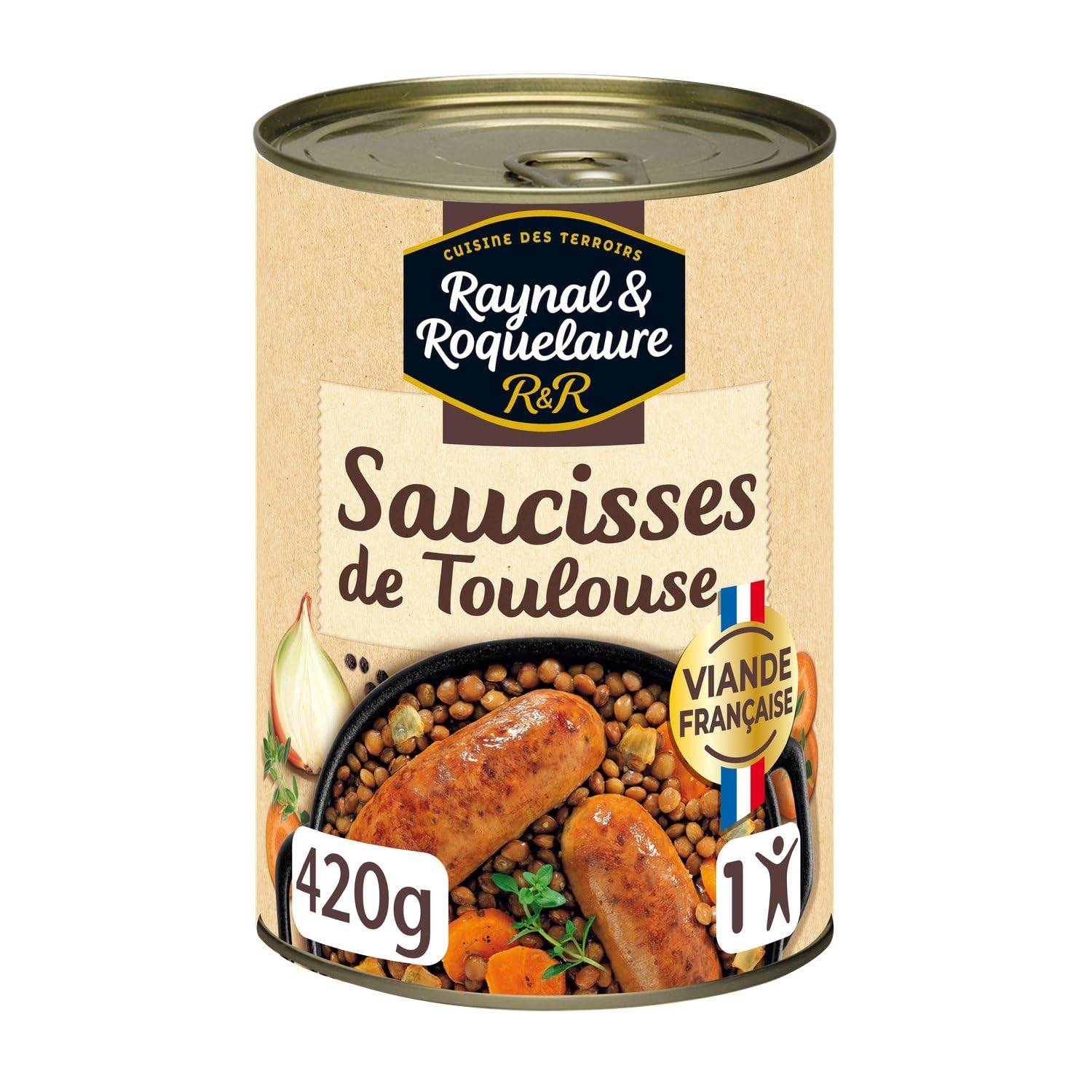 RAYNAL ET ROQUELAURE – Saucisses de Toulouse Prêtes à Déguster, Saveur Authentique et Texture Fondante (Boîte 420g) - Lot de 4 - vendu par Lot