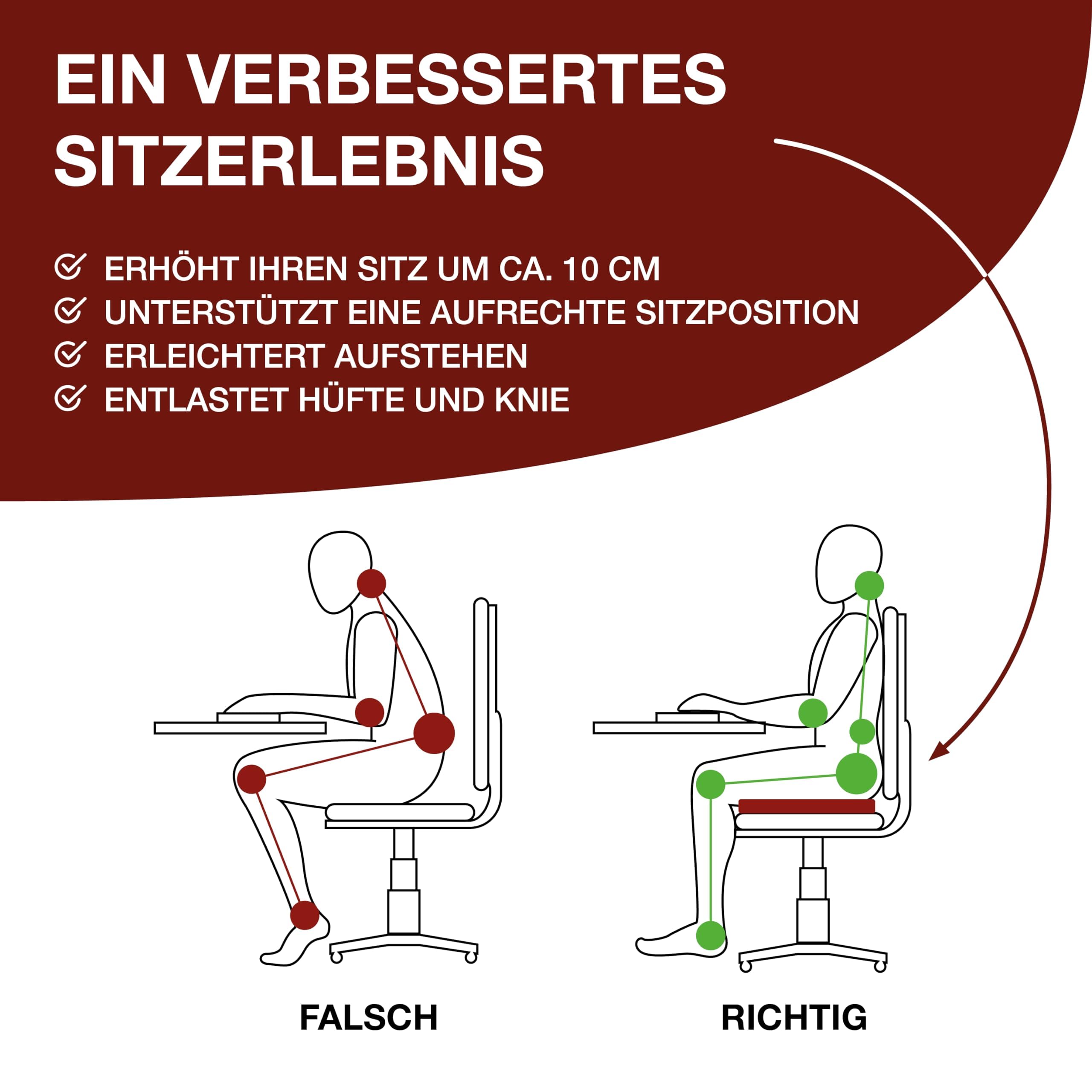 PrimoLiving Orthopädisches Memory-Schaum Sitzkissen - 10 cm Sitzerhöhung - 40x40x10 cm Aufstehhilfe - festes Sitzkissen mit Ersatzbezug