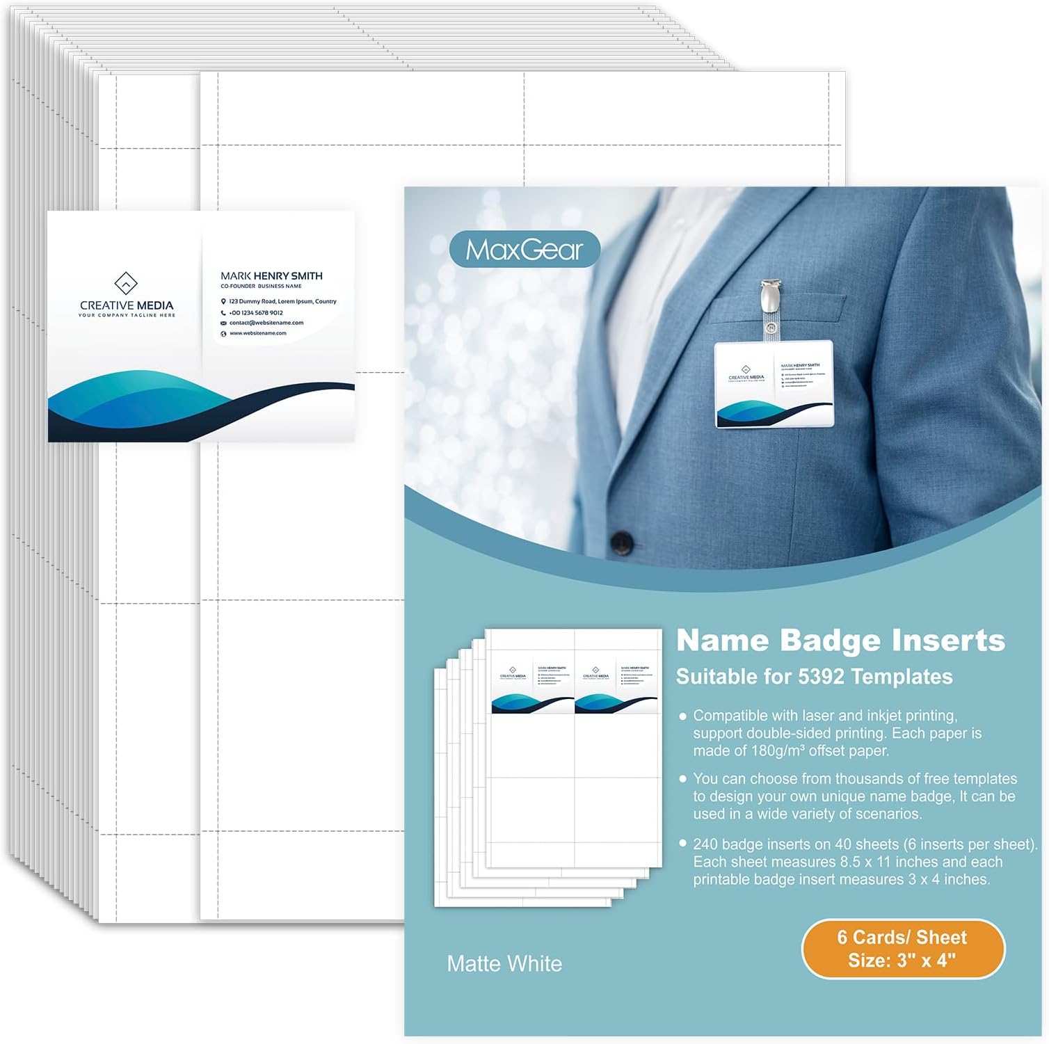 Avery Customizable Name Badge Inserts, 2.25" x 3.5", White