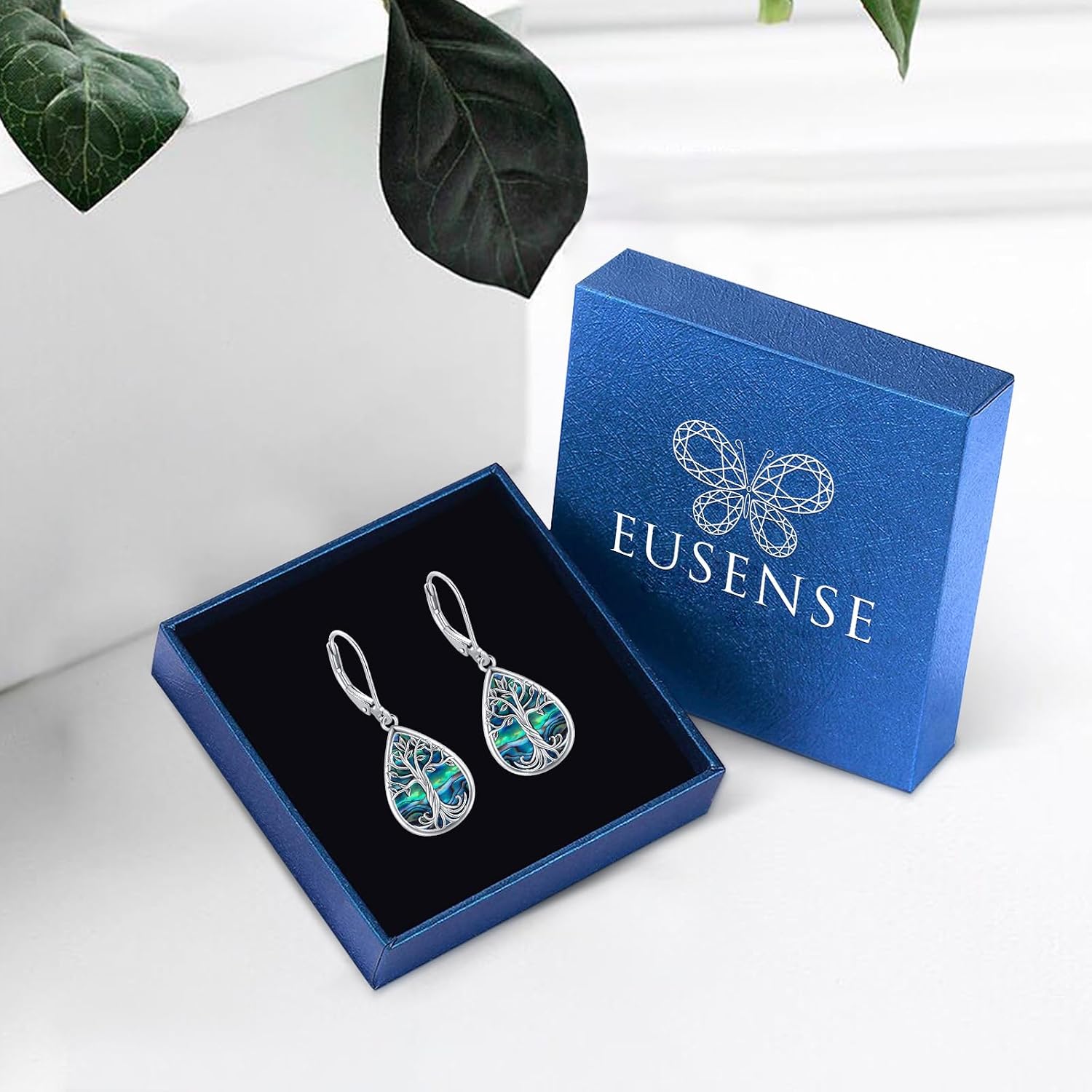 Eusense Tree of Life Earrings 925 Sterling Silver Abalone Shell Filigree Dangle Drop Earrings Moonstone Red Ziron Earrings Hummingbird Cat Earrings Jewelry for Women Gift