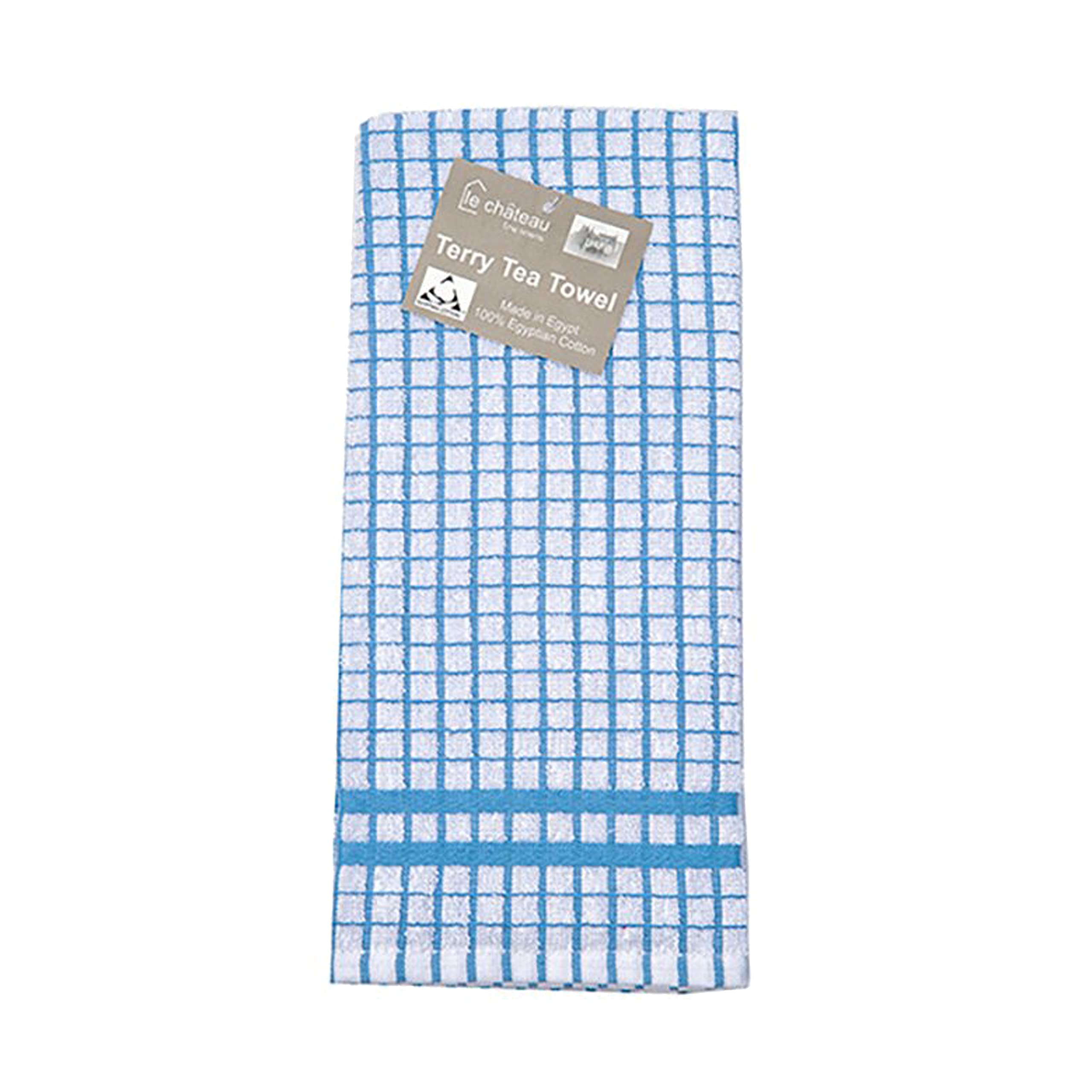 Auntie Morags Le Chateau Checked Terry Tea Towel - Blue & White