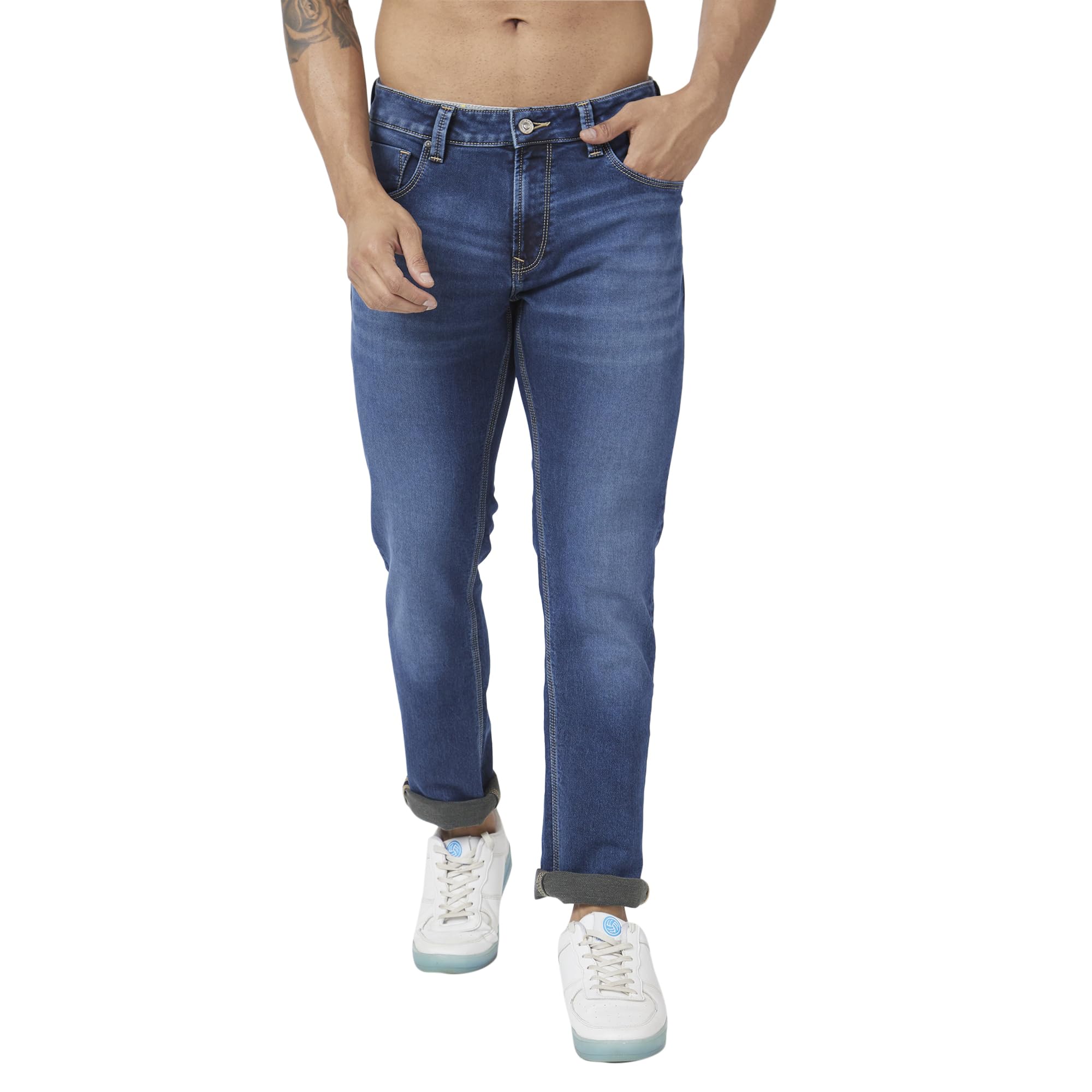 spykar Men Dark Blue Cotton Stretch Regular Fit Narrow Length Clean Look Mid Rise Jeans (Rover)-picture-12