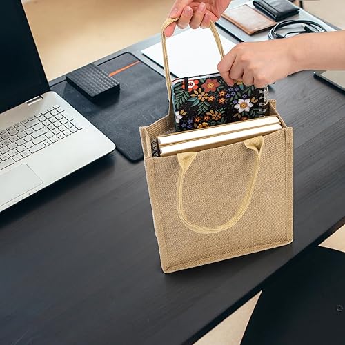 Miniatura 7 de DEAYOU Paquete de 8 bolsas de yute de arpillera bolsas de regalo de arpillera con asas bolsas de playa de yute reutilizables con forro para dama de