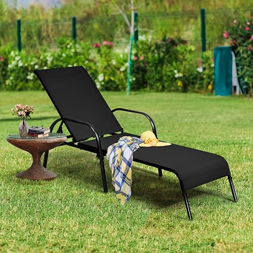 Vista 13 de Tangkula Sillón para exteriores, tumbona de patio con respaldo ajustable, sillón reclinable para piscina exterior con marco de acero resistente