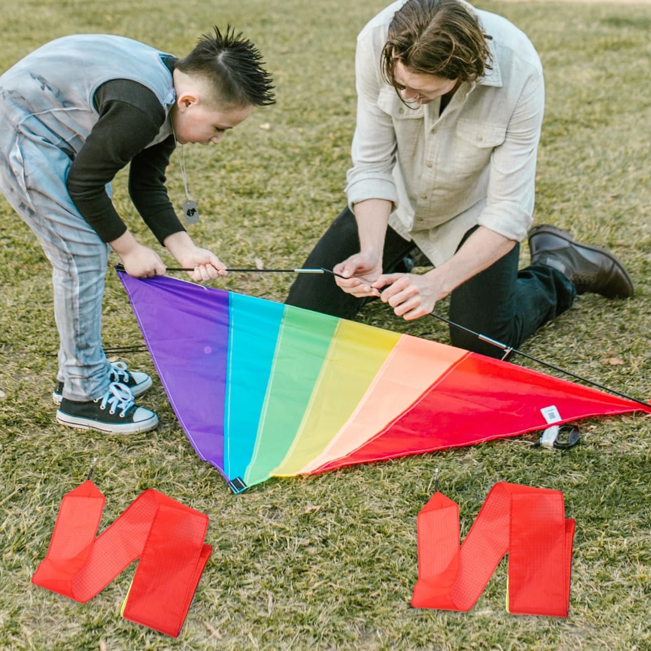 Totority Rainbow Tail Kite Streamers 2-Pack 33Ft Colorful Lightweight Nylon Kite Tails for Outdoor Flying Beach Park Garden Activities