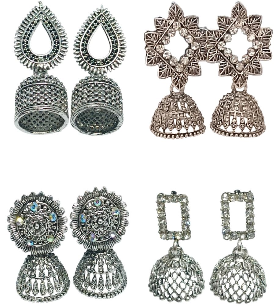 KD COLLECTIONS Combo Of Ethnic Silver Oxidised Jhumka Jhumki Earrings for Girls & Women - Pack Of 4 Pairs (B0CQ5FTVW3) Amazon Price History, Amazon Price Tracker