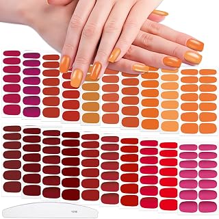 WOKOTO 20 Sheets Self-Adhesive Nail Polish Stickers 280 Tips with 1pcs File Full Nail Wraps Art Decals Solid Red, Brown, Orange Gel Nail Strips Manicure Kit for Girls Women Stick On Nails