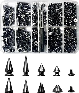 Rckcu 354 Pcs Punk Spikes and Studs Kit, 8 Sizes Metal Cone Spike Studs Rivets for Clothing, Leather Jackets, Belts, Shoes, Bags, DIY Punk Crafts (Gun Black)