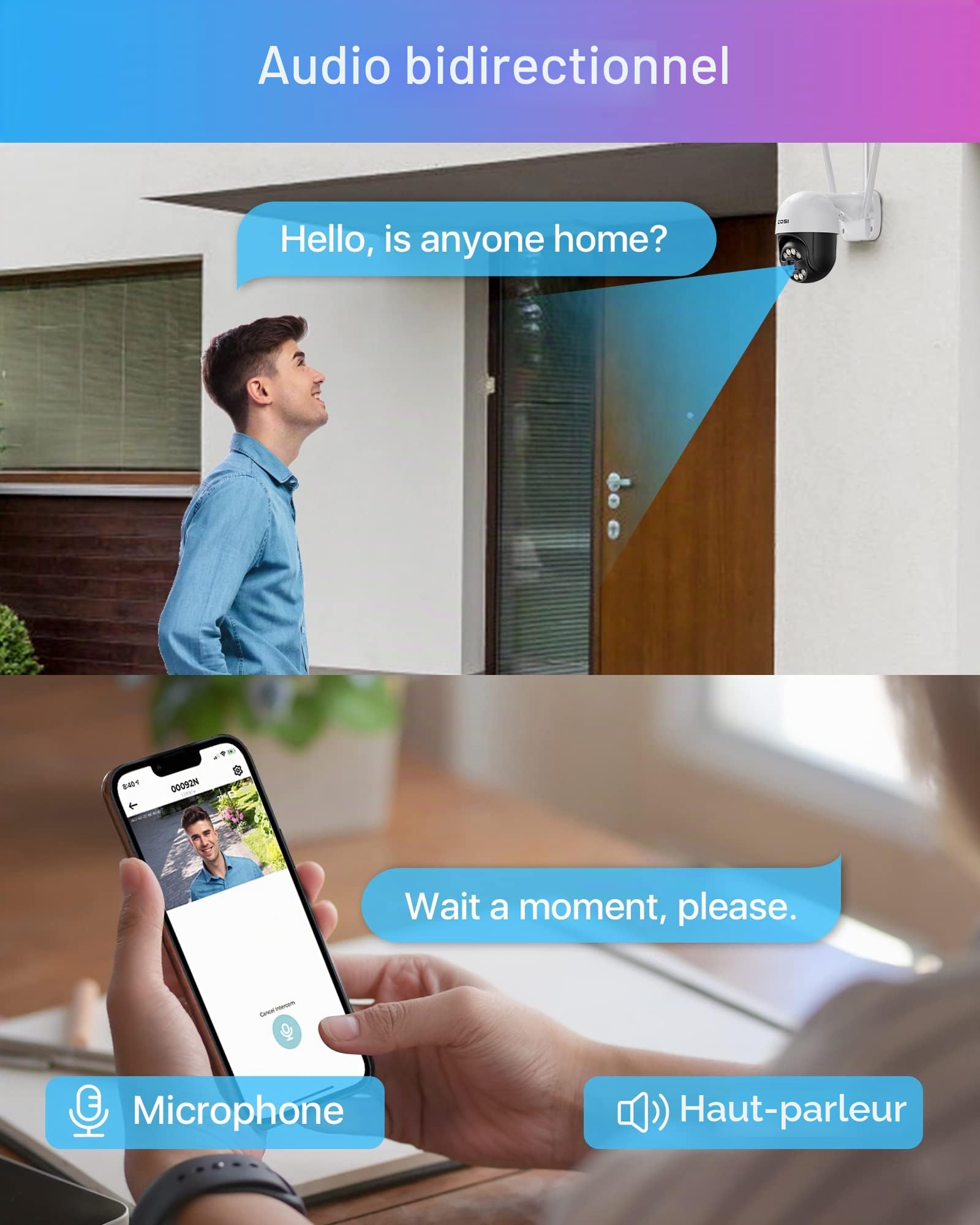 ZOSI Kit Caméra de Surveillance WiFi Extérieur 3MP, 4 Caméras IP Dôme PT 355°/140°, Audio Bidirectionnel, Détection de Personnes, Vision Nocturne Couleur, Alarme Lumière, sans Disque Dur