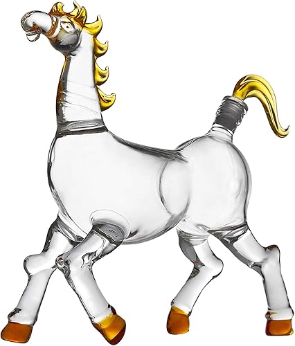 Miniatura 3 de Decantador de whisky animal caballo en bandeja de exhibición de madera - para licor escocés vodka o vino - 16.9 fl oz transparente