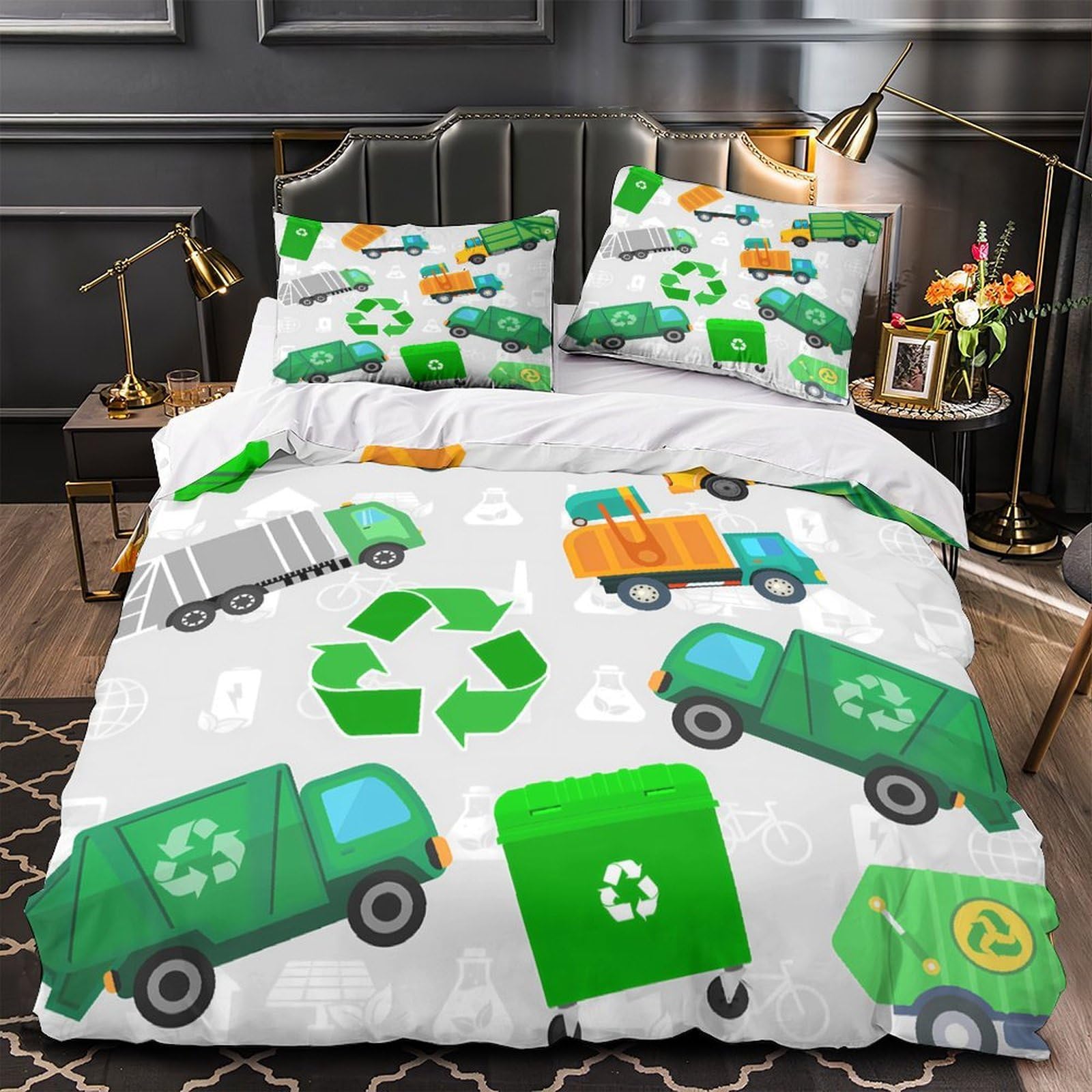 Parure de lit hypoallergénique et respirante camions de recyclage