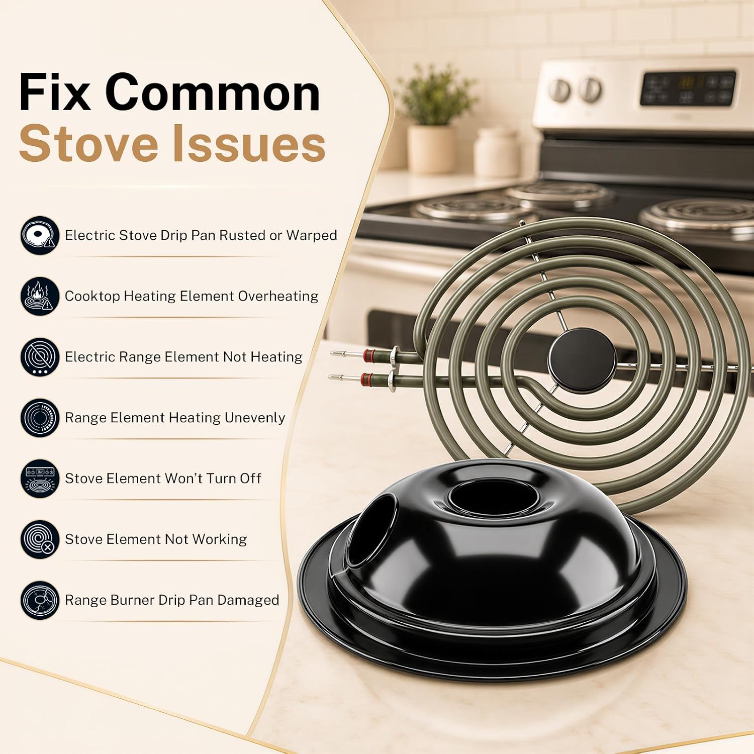 5304430149 5304430150 Black Porcelain Drip Pan & MP22YA Electric Range Burner Element Unit Set Compatible with Frigidaire Kenmore Tappan Range Oven/StoveReplacement 318067041 AP3961433 PS1537684