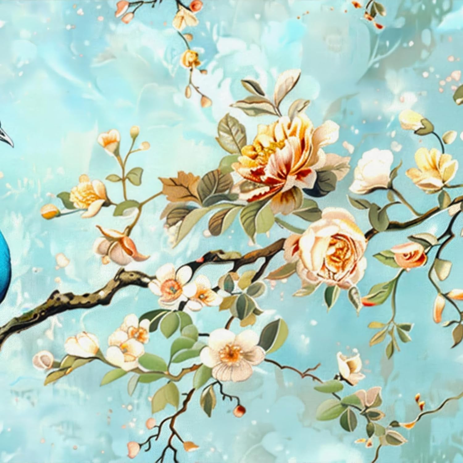 HOMETITUTE Peacock Wallpaper Peel and Stick Floral Blue Contact Paper Wall Paper Stick 17.7" x 118.1" Self Adhesive Vinyl Wall Covering for Bedroom Living Room Accent Decor