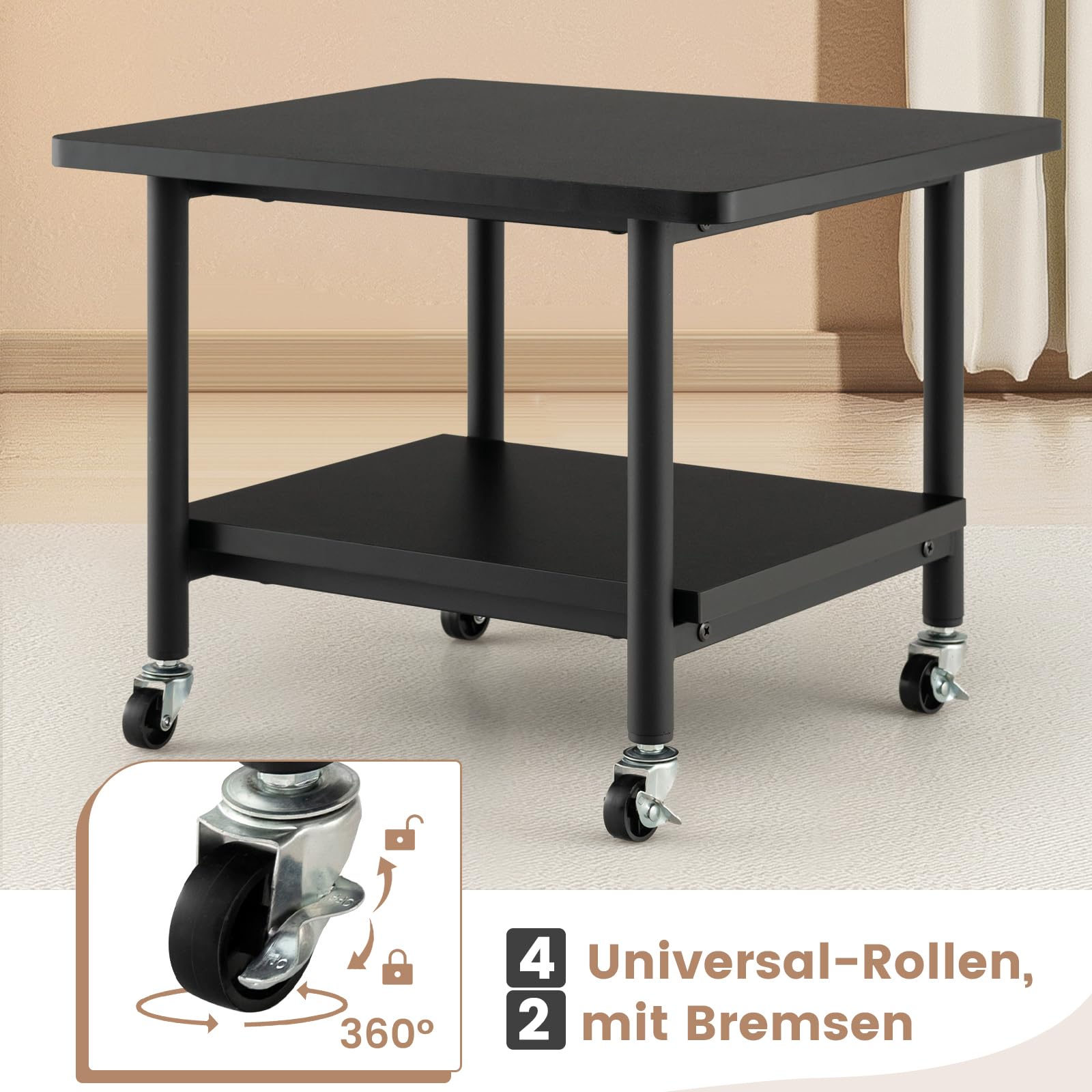 COSTWAY Druckertisch mit Rollen, Druckerständer mit feststellbaren Rädern, Druckerwagen mit 2 Ebenen, Druckerablage Druckerregal Druckerhalter für Büro, Fax, 49 x 40 x 38 cm (Schwarz)