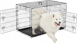 Double Door Dog Cage, 42 Inch Heavy Duty Extra Large Pet Crate, Portable