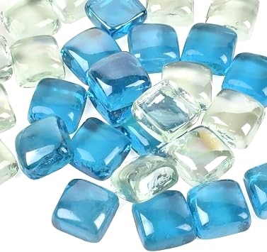 Flat Marbles Glass Beads Square Light Blue and Clear Color for Vase Fillers Mixed Colour Stone for Succulent Garden Decoration Craft Project Fish Tank Bottom Decoration 1LB