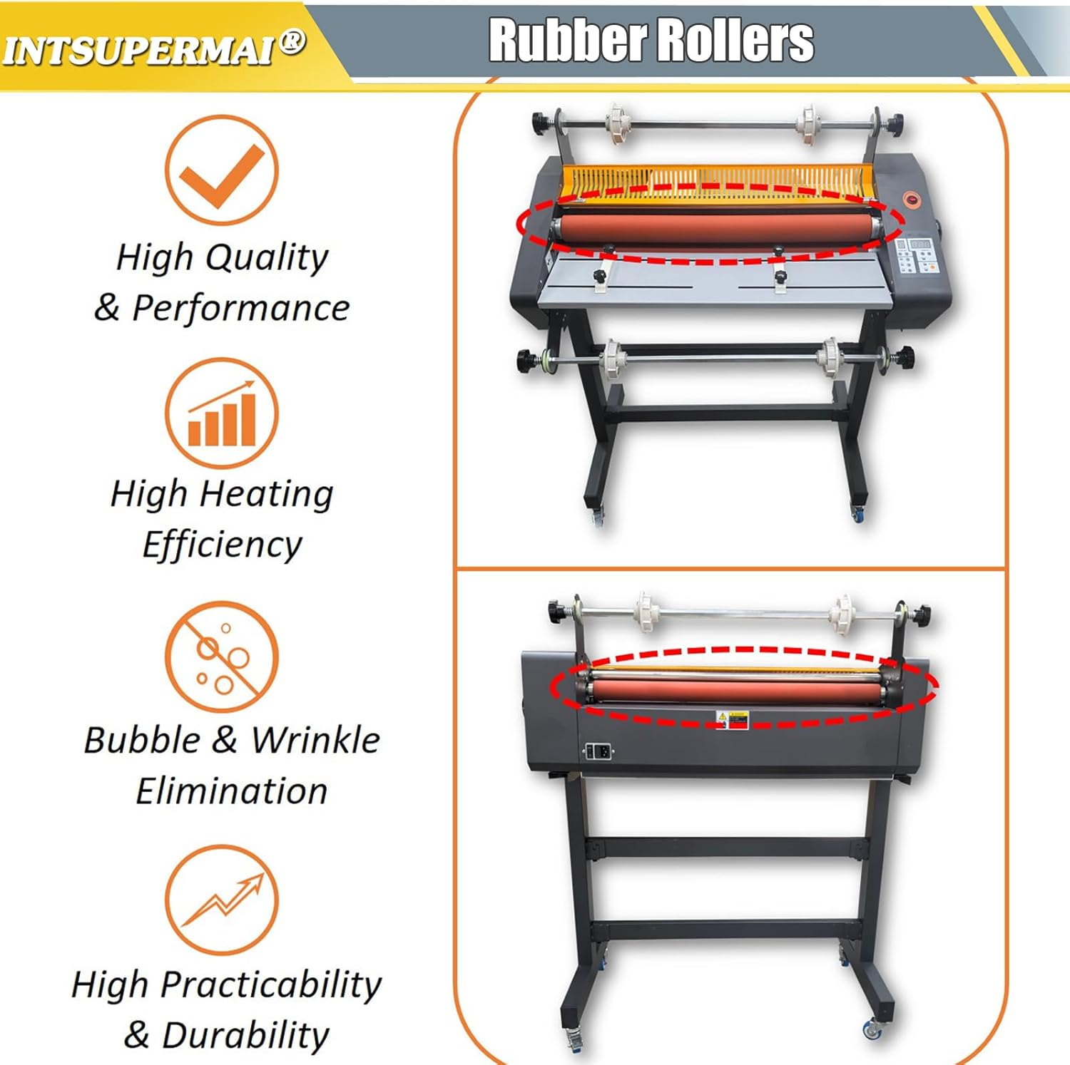 INTSUPERMAI Professional 25" Dual-Sided Laminator Commercial Thermal Roll Laminator 1600W Hot and Cold Roll Laminating Machine for Wide Format Single/Dual Sides Lamination Max 338℉ 3000mm/min Speed