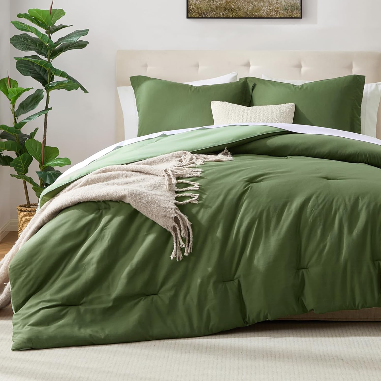 satisomnia Green Queen Comforter Set 3 Piece, Full Size Down Alternative Comforter Set